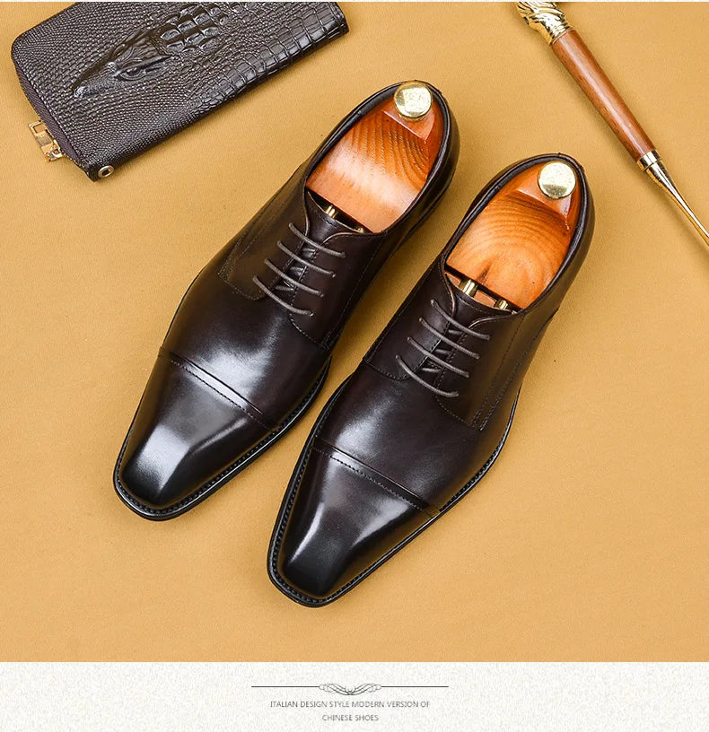 Brand Designer Men Dress Shoes Genuine Leather Lace Up Men's Shoe For Suit Black Office Party Formal Man Wedding Shoes