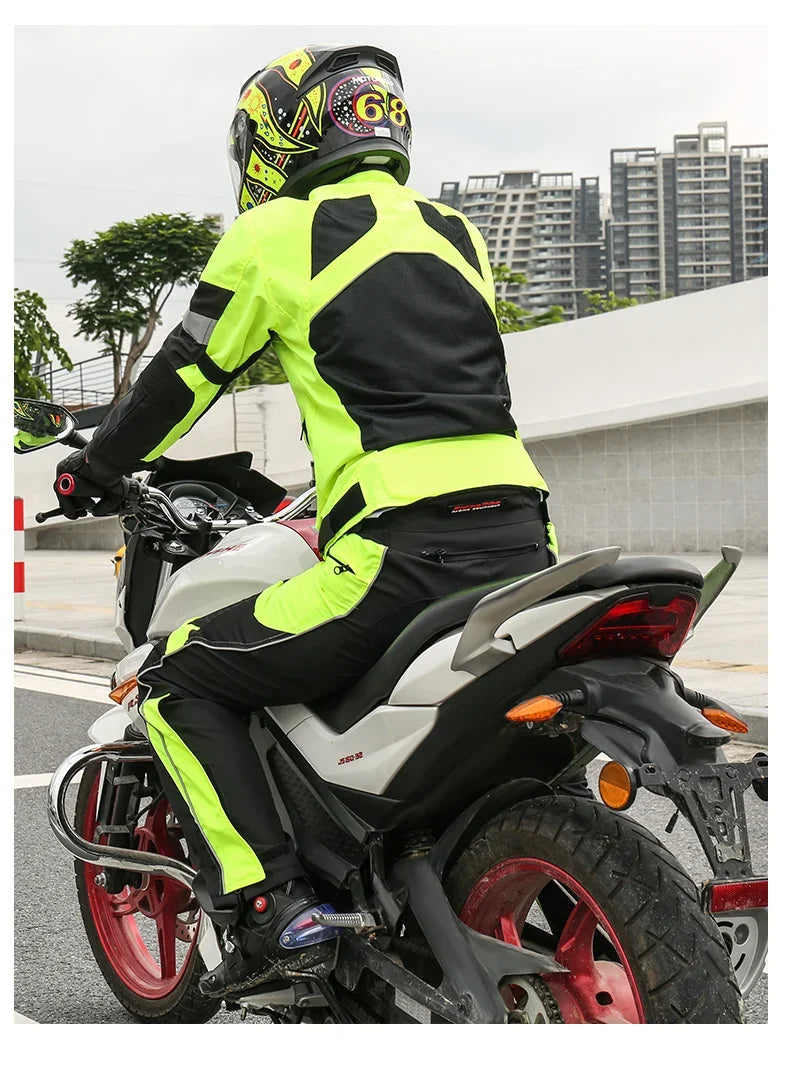 Men Woman Summer Style Breathable Motorcycle Jacket Night High Visible Motorbike Riding Coat with 5pcs Protective pads JK-21