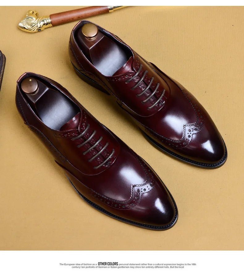 Full Grain Leather Men Retro Italian Design Men Brogues Genuine Leather Dress Shoes Handmade Wedding Shoes For Men