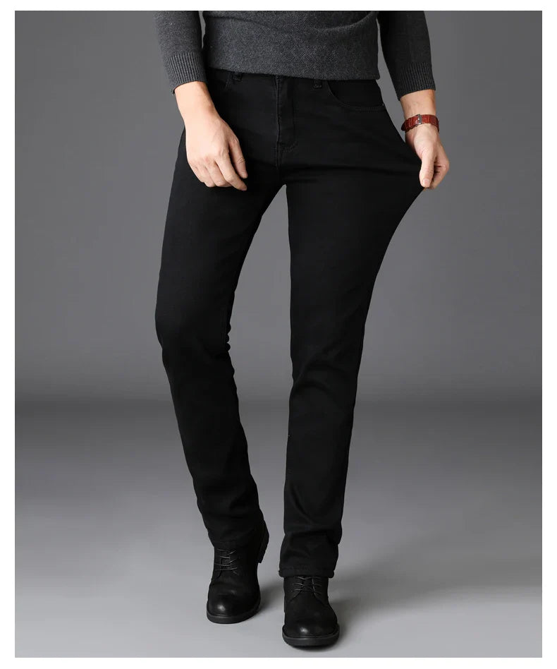 2023 Men's Stretch Black Jeans Classic Style Business Fashion Pure Slim-fit Denim Pants Male Brand Casual Trousers