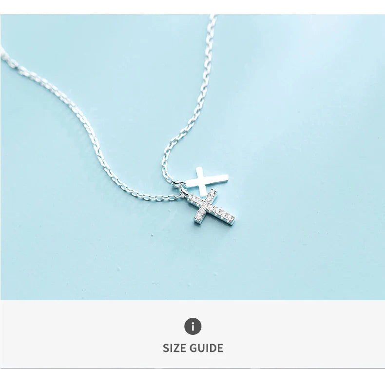 Fashion Shiny Zircon and Glossy Cross Pendant Necklace for Women Pure 925 Sterling Silver Long Chain Necklace Jewelry