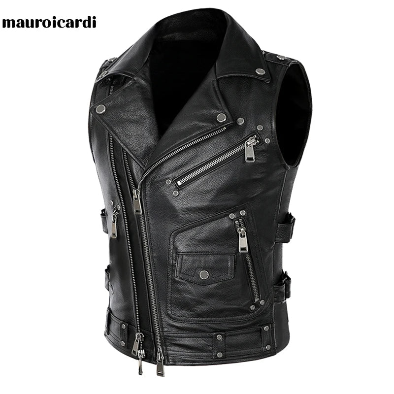 Autumn Black Motorcycle Pu Leather Vest Men Zipper Pockets Plus Size Faux Leather Biker Sleeveless Jacket 4xl 5xl