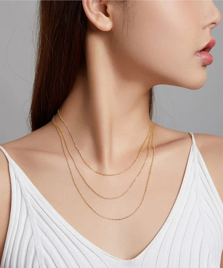 Classic Basic O-chain Solid 925 Sterling Silver Lobster Clasp Adjustable Necklace Box Cable Chain DIY Jewelry for Women