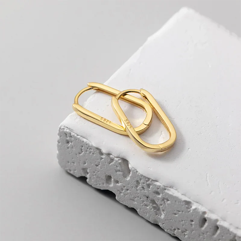 925 Sterling Silver Simple Oval Glossy Huggies Ear Buckle for Women Fashion Bohemian European piercing Earrings Jewelry