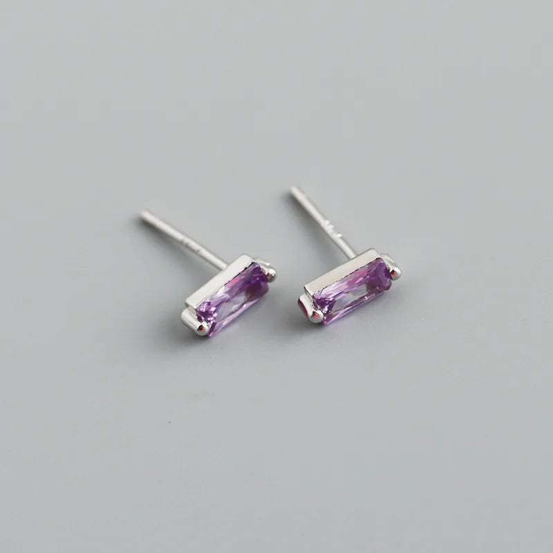 925 Sterling Silver Colorful Square Shiny Zircon Beads Piercing Stud Earrings for Women Fashion Gothic Exquisite Jewelry