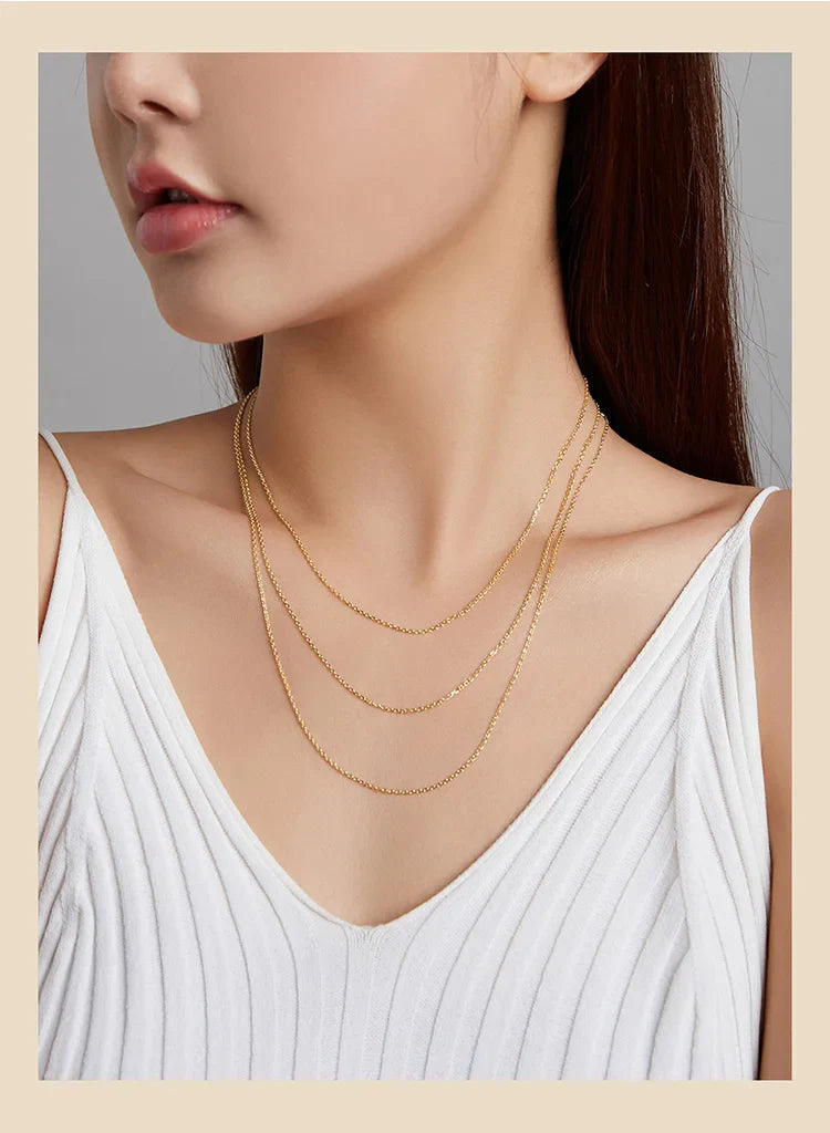Authentic Gold Color 925 Sterling Silver Basic Cable Chain Necklace Pendant for Women Long Chain Fashion Jewelry SCA016