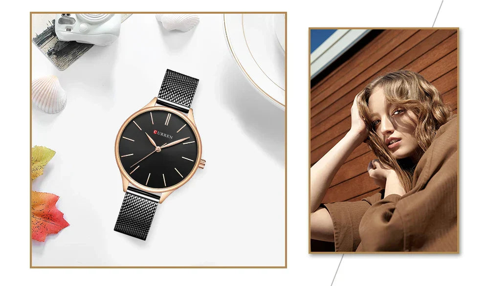 Original Women's Luxury Watch Matte Dial Japanese Quartz Movement Stainless Steel Mesh Strap with Box