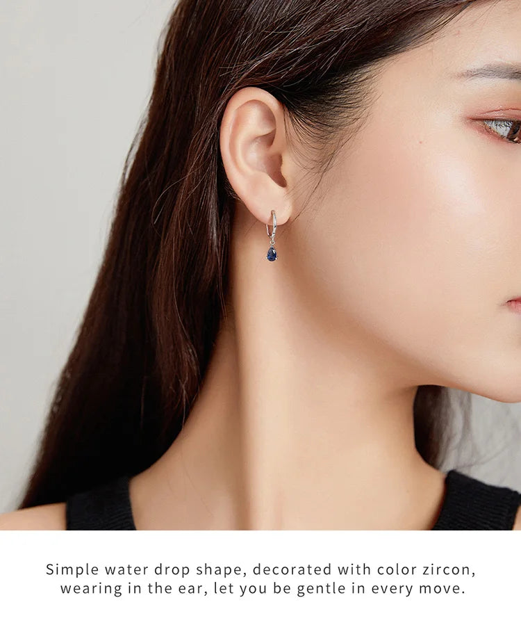 Silver Green Water Drop Earrings 925 Sterling Silver 4 Colors Drop Shape Earring for Women Statement  Jewelry