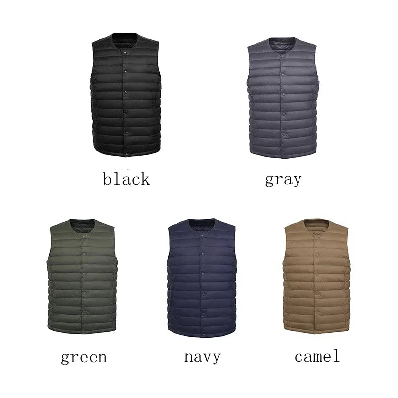 Men Down Vest Ultra Light Down Vest Portable V-neck Sleeveless Coat Man Winter Without Collar Warm Liner