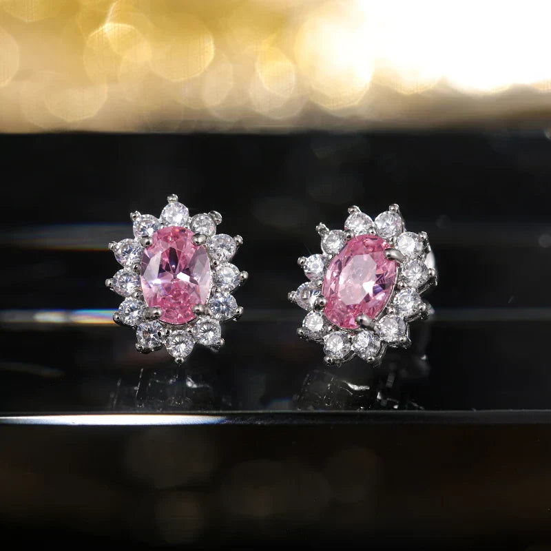 Fashion Sunflower Shape Stud Earrings Women Brilliant Oval Cubic Zirconia Luxury Female Party Jewelry Earring Top Quality