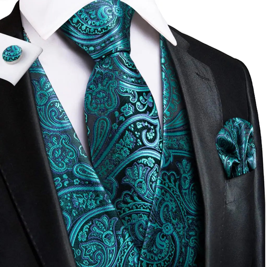 Fashion Silk Vest For Men Classic Gold Champane Yellow Waistcoat Jacket Tie Hankerchief Cufflinks Sets Dress Suit Wedding Hi-Tie