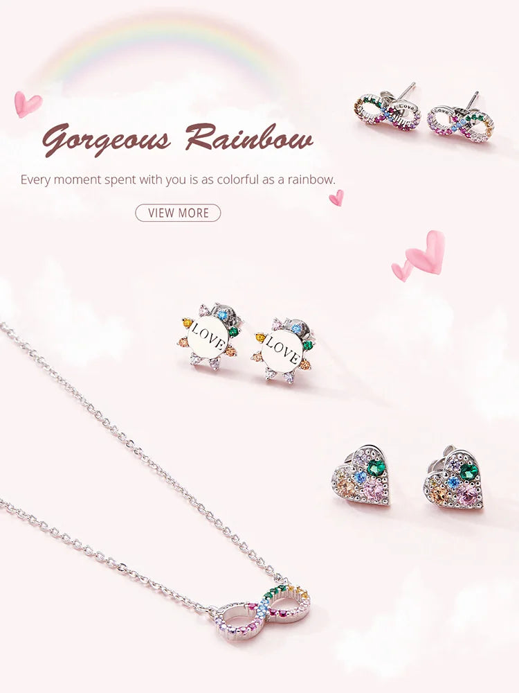 Genuine 925 Sterling Silver Rainbow Color Infinite Love Short Chain Necklace for Women Girl Gift Collar 2020 New SCN402