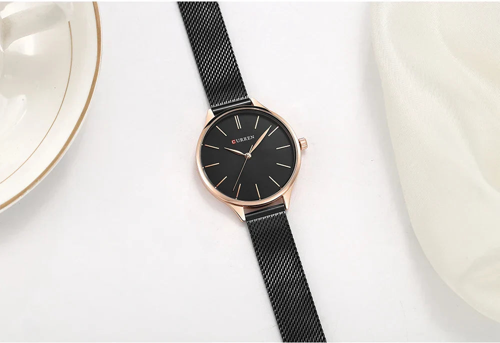 Original Women's Luxury Watch Matte Dial Japanese Quartz Movement Stainless Steel Mesh Strap with Box