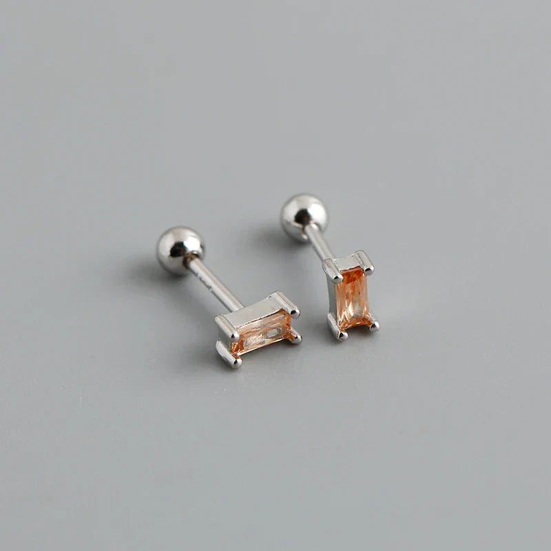 925 Sterling Silver Colorful Square Shiny Zircon Beads Piercing Stud Earrings for Women Fashion Gothic Exquisite Jewelry