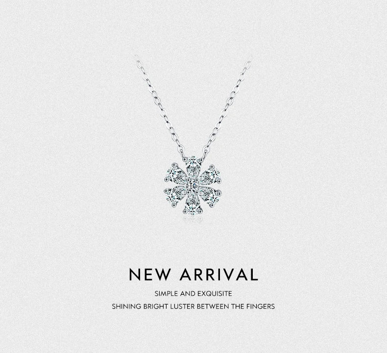 925 Sterling Silver Sparkling Lucky Flower Pendant Necklace for Women Luxury Drop Zirconia Female Wedding Fine Jewelry