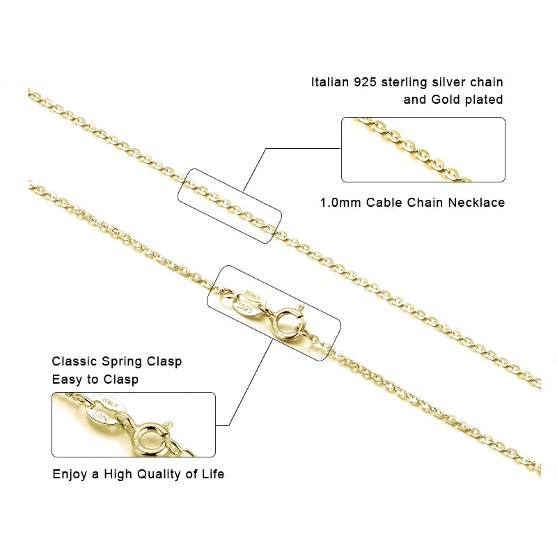 18K Gold 925 Sterling Silver Fashion Cable Link Chains Necklace for Women Thin Neck Chain Accessories Jewelry SC06