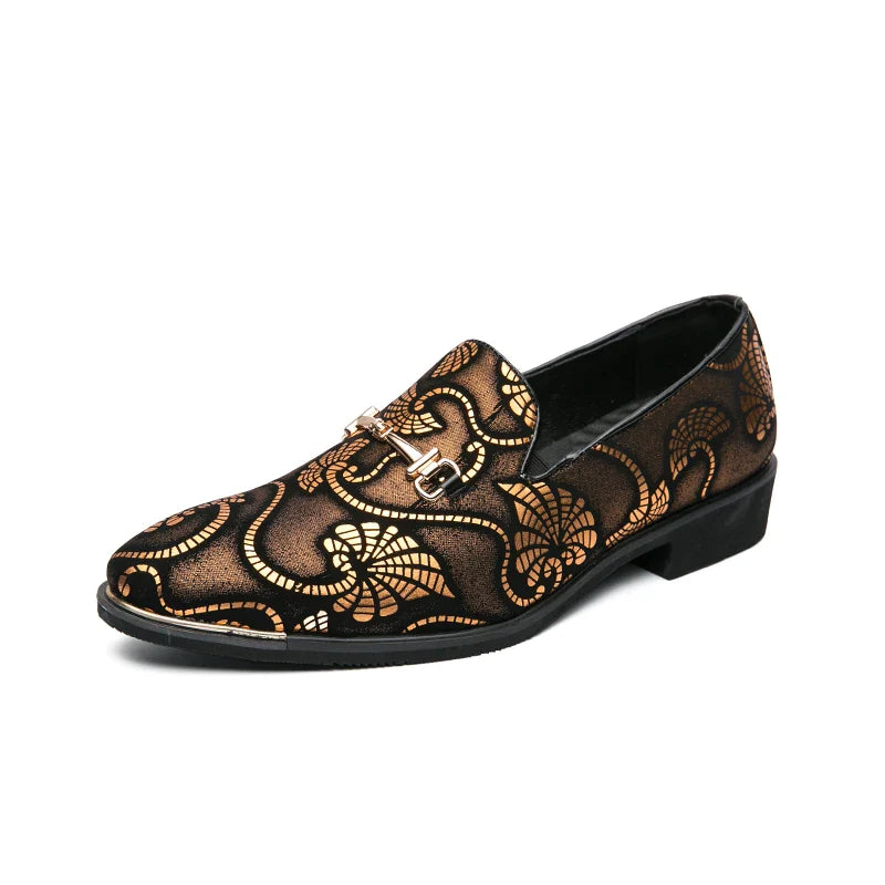 New Men Dress Leather Shoes For Men Luxury British Gold Blue National Pattern Oxfords Classic Gentleman Wedding Prom Shoes