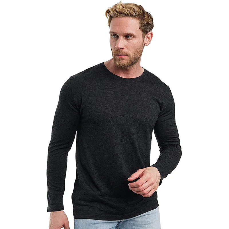 Men's 100% Merino Wool Base Layer Shirt 240G Thermal Top Warm Wicking Breathable Anti-Odor Underwear Warm Clothing Base Layer