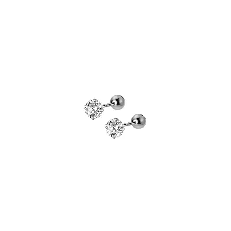 925 Sterling Silver Luxury Round Zircon Simple Bead Stud Earrings for Women Fashion Body Piercing Jewelry Accessories