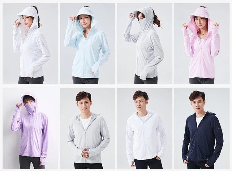 Long Sleeve Hoody Summer Women Sun UV Protection Quick Dry Clothing Men Hooded Jacket Thin Beach Sweatshirt
