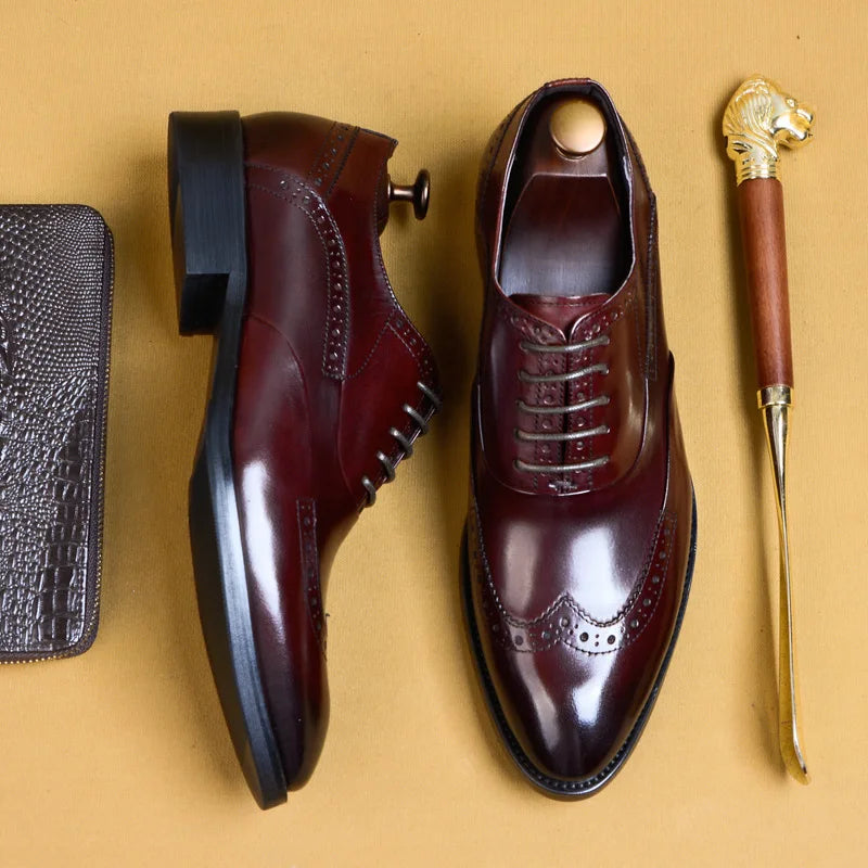 Full Grain Leather Men Retro Italian Design Men Brogues Genuine Leather Dress Shoes Handmade Wedding Shoes For Men
