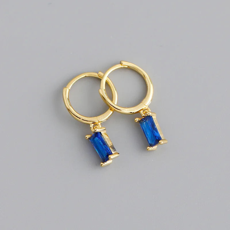 925 Sterling Silver Colorful Square Shiny Zircon Beads Piercing Stud Earrings for Women Fashion Gothic Exquisite Jewelry