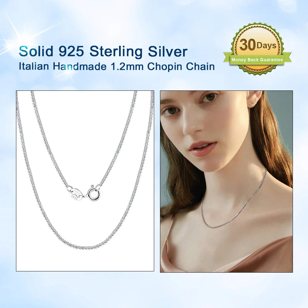925 Sterling Silver Handmade 1.2mm Chopin Chain Necklace for Women Fashion Italian Silver Neck Chain Jewelry SC53
