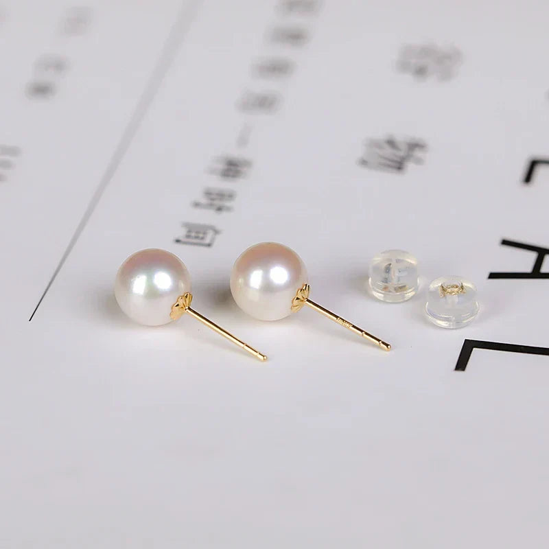 Real 18K Gold Earrings for Women Pure AU750 Natural Freshwater Pearl Earrings Simple Fashionable Fine Jewelry Gift