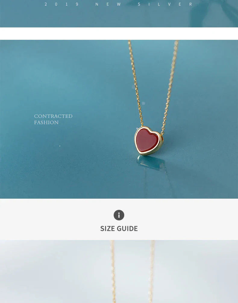 New Arrive 925 Sterling Silver Red Lovely Hearts Pendant Necklace for Women Gold Color Necklace Fine Jewelry Accessories