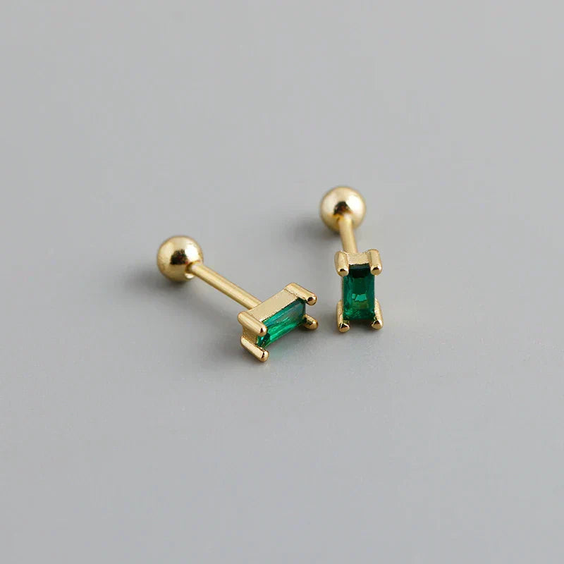 925 Sterling Silver Colorful Square Shiny Zircon Beads Piercing Stud Earrings for Women Fashion Gothic Exquisite Jewelry