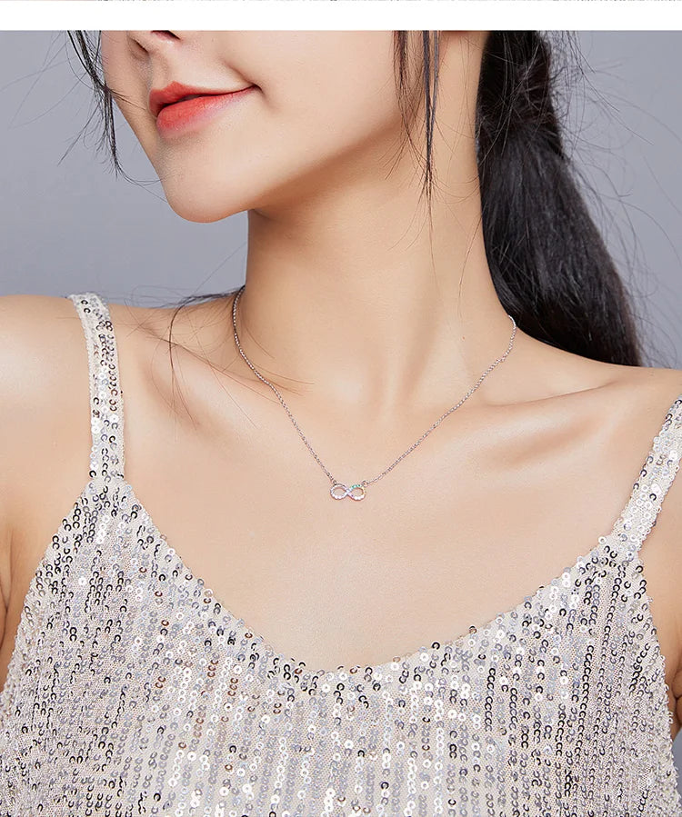Genuine 925 Sterling Silver Rainbow Color Infinite Love Short Chain Necklace for Women Girl Gift Collar 2020 New SCN402