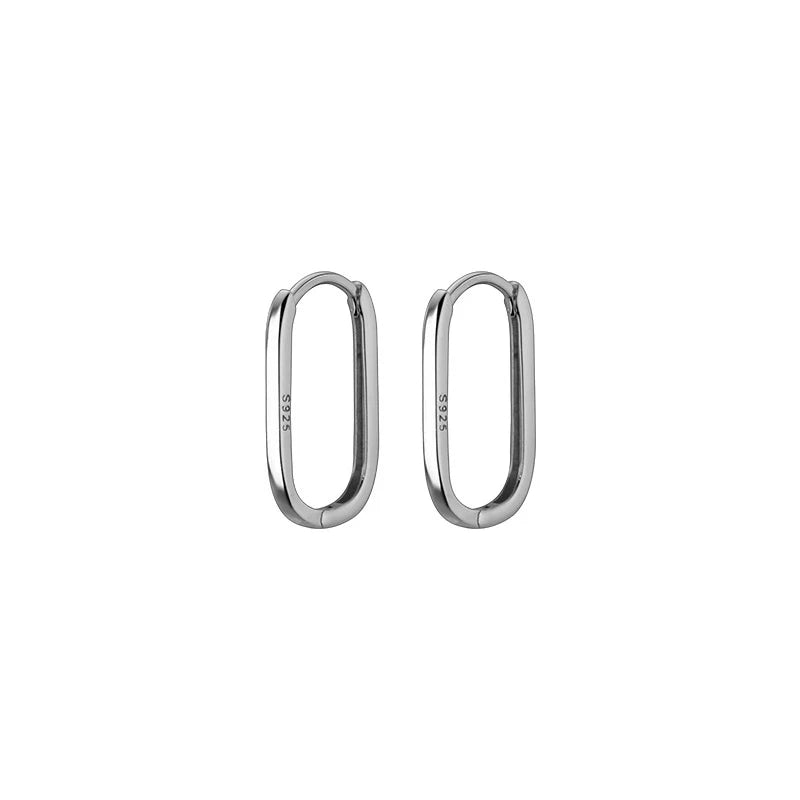 925 Sterling Silver Simple Oval Glossy Huggies Ear Buckle for Women Fashion Bohemian European piercing Earrings Jewelry
