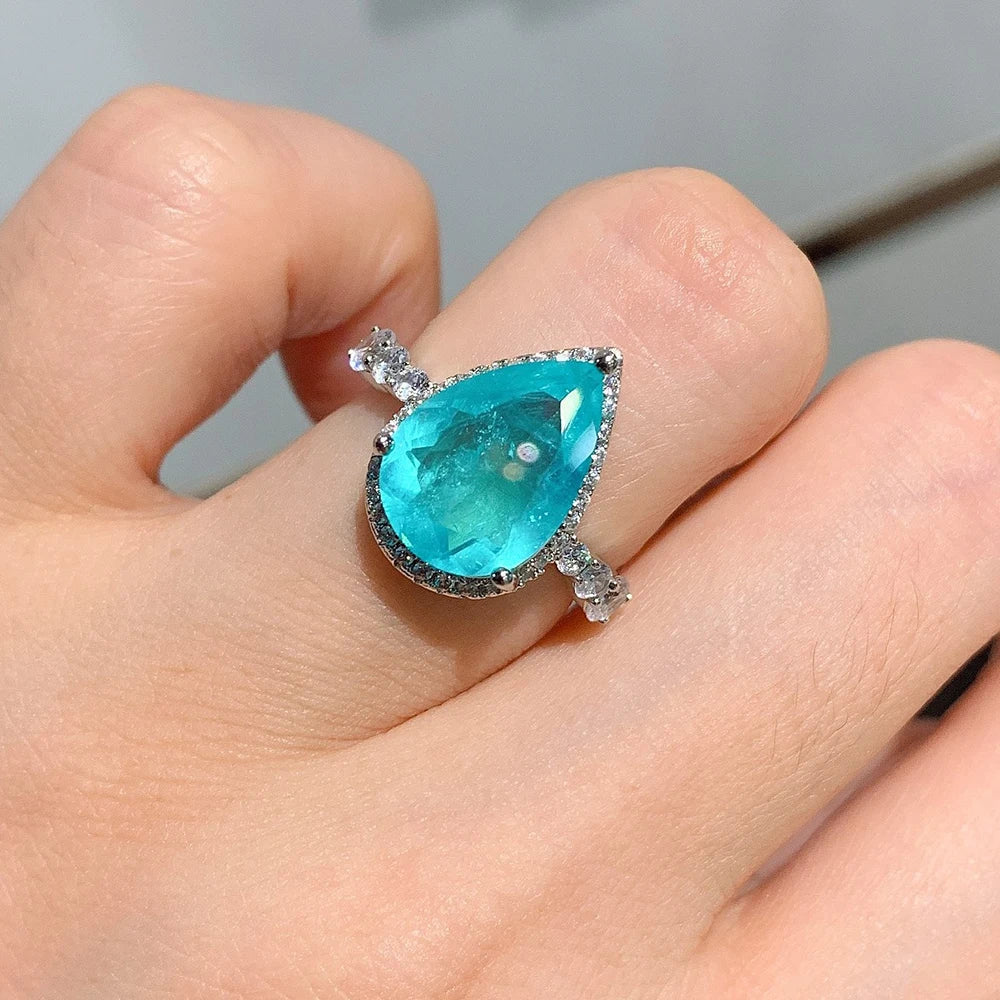 Luxury 925 Sterling Silver Paraiba Tourmaline Gemstone Earrings/Pendant/Necklace/Ring Wedding Jewelry Sets Wholesale