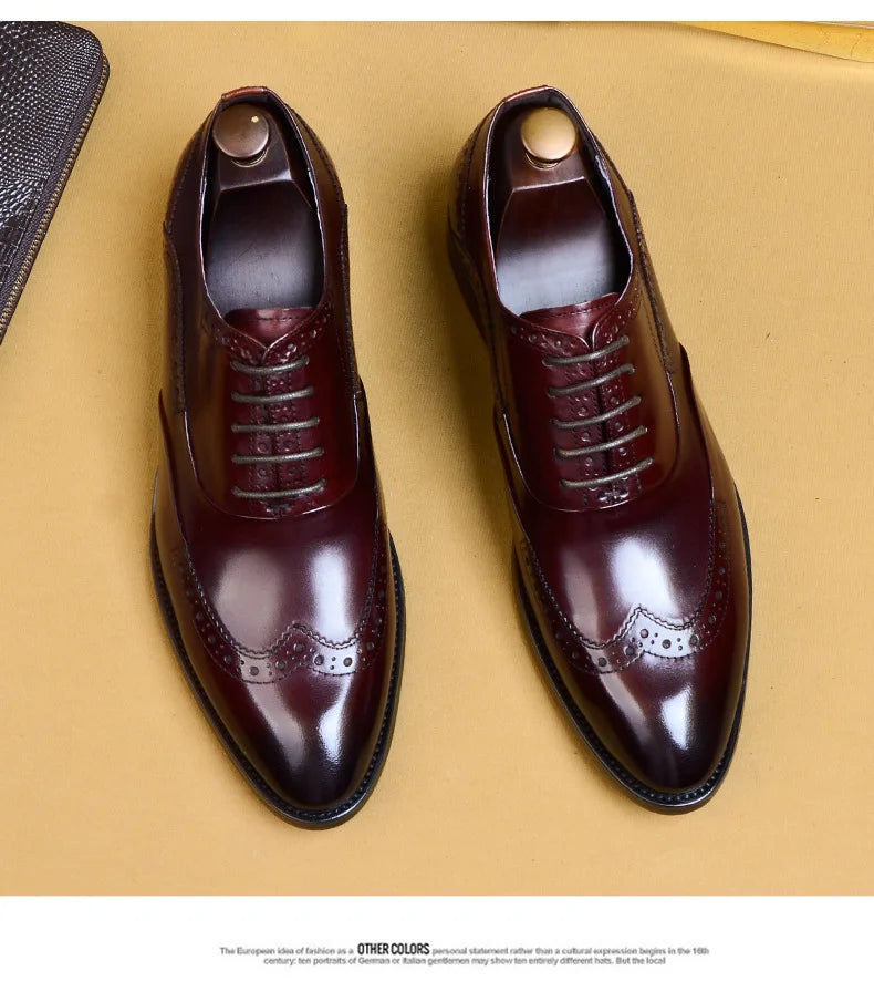 Full Grain Leather Men Retro Italian Design Men Brogues Genuine Leather Dress Shoes Handmade Wedding Shoes For Men