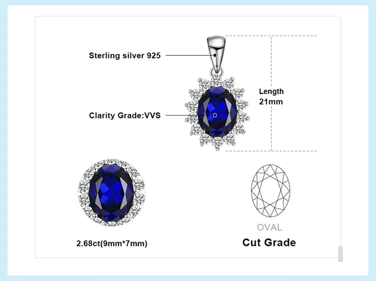 Princess Diana Created Blue Sapphire Ruby Simulated Emerald 925 Sterling Silver Pendant Necklace Women No Chain