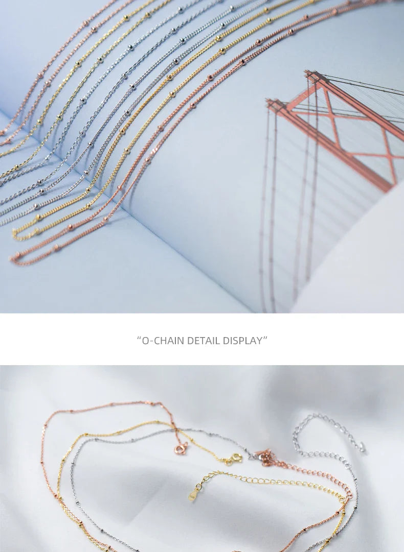 Simple 3 Color Choker Necklace for Women Gift Authentic 925 Sterling Silver Light Beads Naked Chain Fashion Fine Jewelry