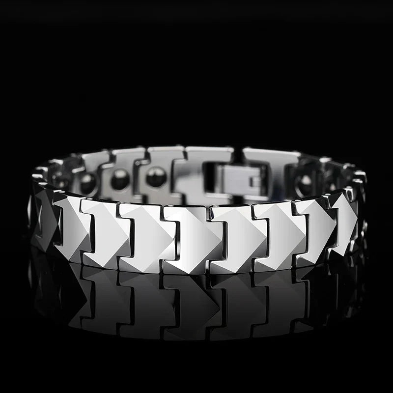 Tungsten Links Bracelets for Men Women Couples High Polished Inlay Health Magnetic Stones Three Color, Customized