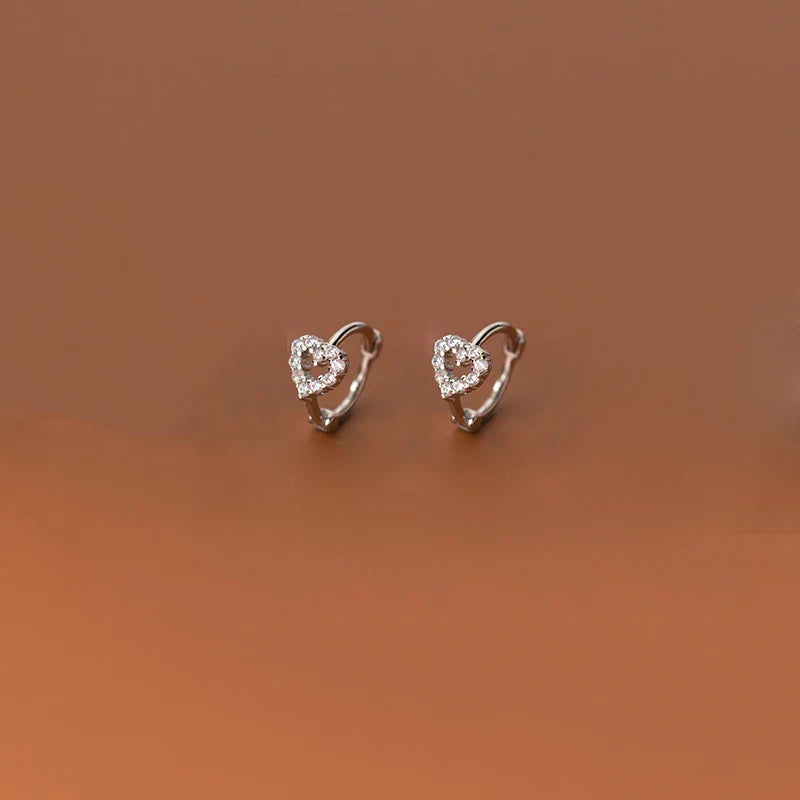 925 Sterling Silver INS Minimalism Sweet Love Heart CZ Zircon Hoop Earrings For Women Girl Small Ear Buckle Jewelry Gift