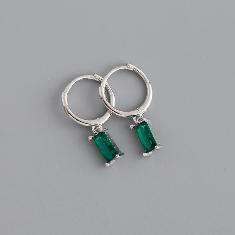 925 Sterling Silver Colorful Square Shiny Zircon Beads Piercing Stud Earrings for Women Fashion Gothic Exquisite Jewelry
