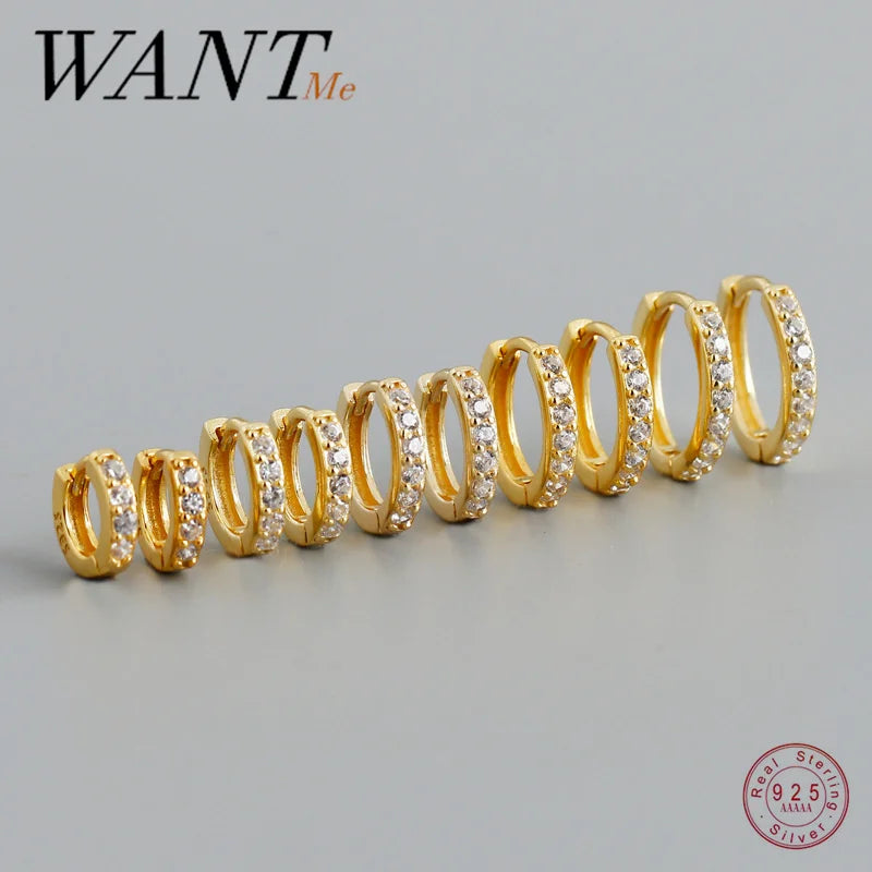 Real 925 Sterling Silver Gothic Simple White Zircon Hoop Earrings for Women Men Charms Unique Party Couple Jewelry 2021