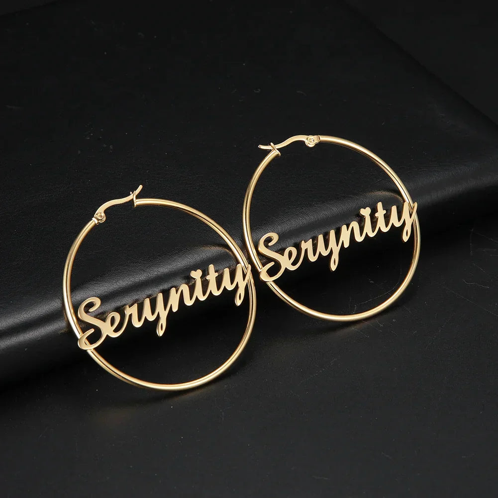 Stainless Steel Personalized Customize Name Hoop Earrings Jewelry For Women Girls Circle Earring Fashion 30-60 MM