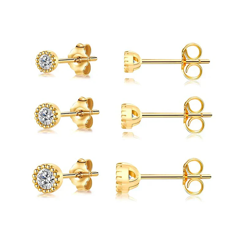 3pcs/set Bling Zircon Earring 925 Sterling Silver Cute Mini Heart Star Stud Earrings Ear Bone Earlobe Piercing Jewerly