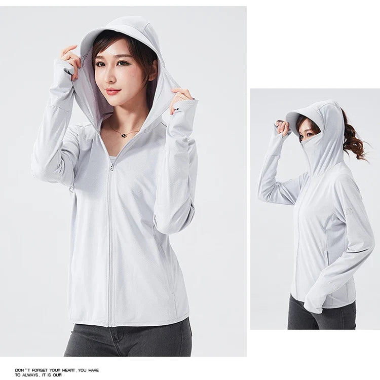 Long Sleeve Hoody Summer Women Sun UV Protection Quick Dry Clothing Men Hooded Jacket Thin Beach Sweatshirt