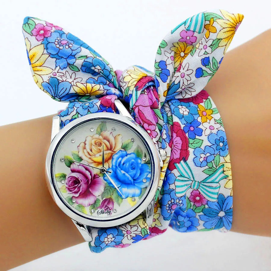 New Ladies Cloth Wristwatch Fashion Women Dress Watch High Quality Silver  Quartz Watch Sweet Girls Watch Fabric Clock