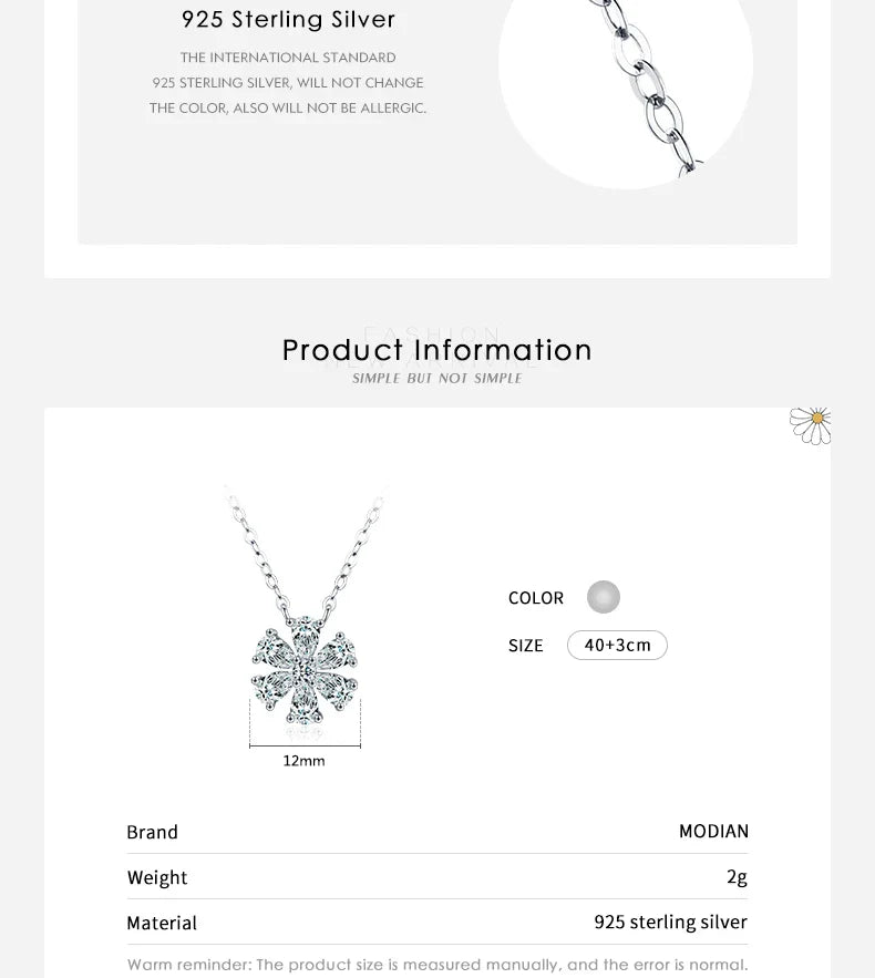 925 Sterling Silver Sparkling Lucky Flower Pendant Necklace for Women Luxury Drop Zirconia Female Wedding Fine Jewelry