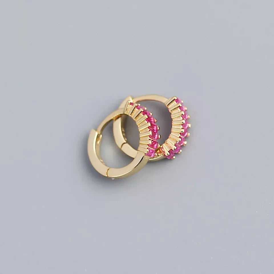 925 Sterling Silver Earring Fashion Rectangle Color Zircon Round Ear Ring Ear Bone Wild Trend Sweet Simple Women Girl Ear Jewelr