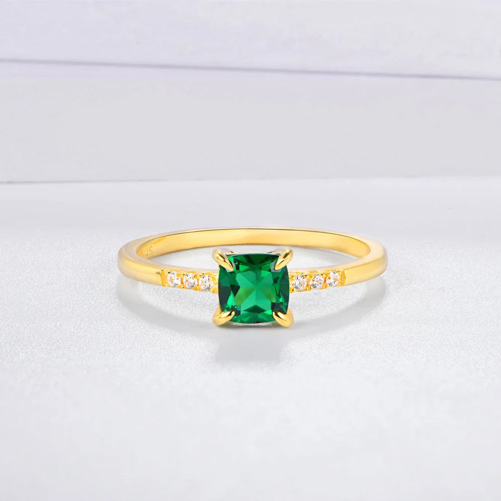 100% 925 Sterling Silver 18K Yellow Plated Ring Emerald Gemstone Wedding Party Vintage For Women Fine Jewelry Wholesale
