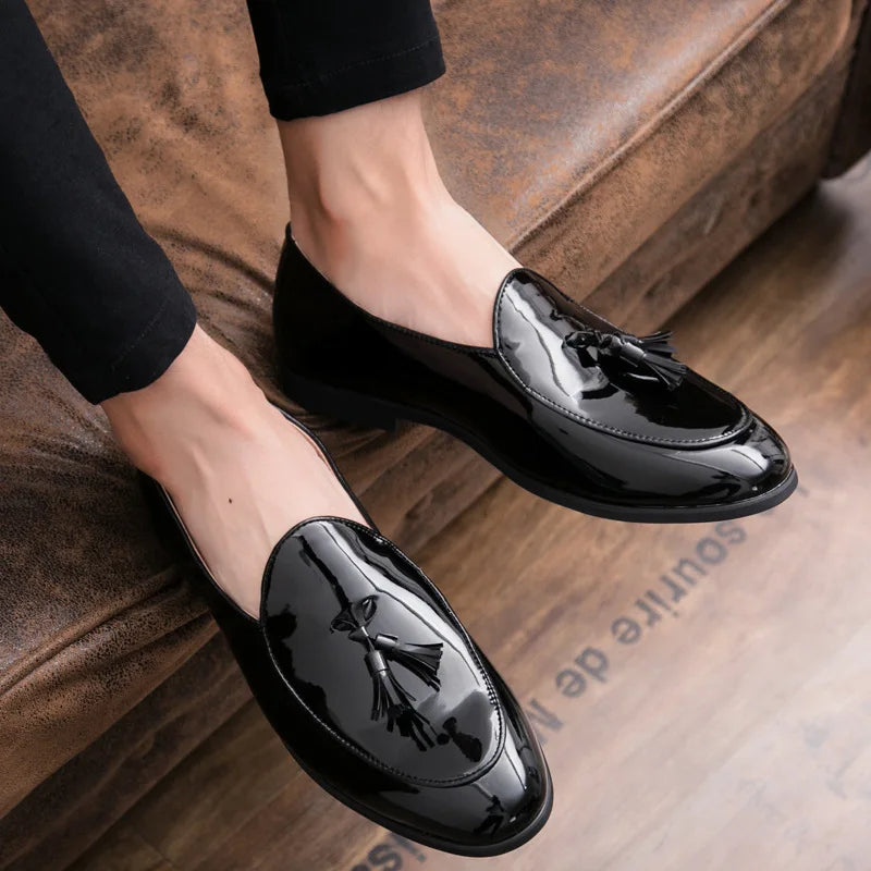 Men's Handmade Tassel Loafers – Genuine Leather Slip-On Dress Shoes for Formal Wear
