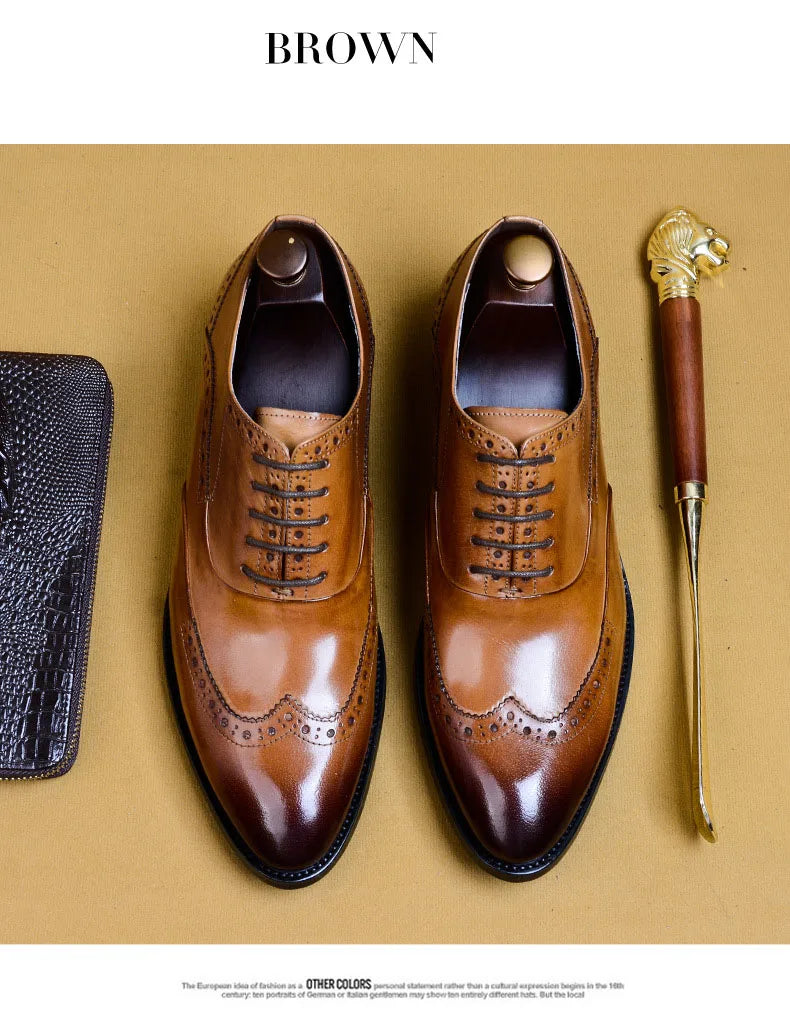 Full Grain Leather Men Retro Italian Design Men Brogues Genuine Leather Dress Shoes Handmade Wedding Shoes For Men