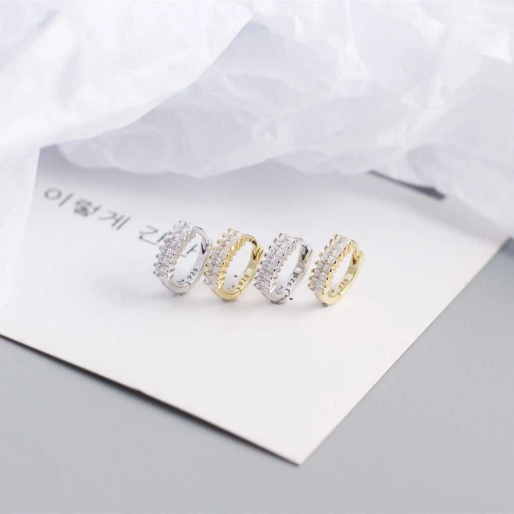 925 Sterling Silver Earring Fashion Rectangle Color Zircon Round Ear Ring Ear Bone Wild Trend Sweet Simple Women Girl Ear Jewelr